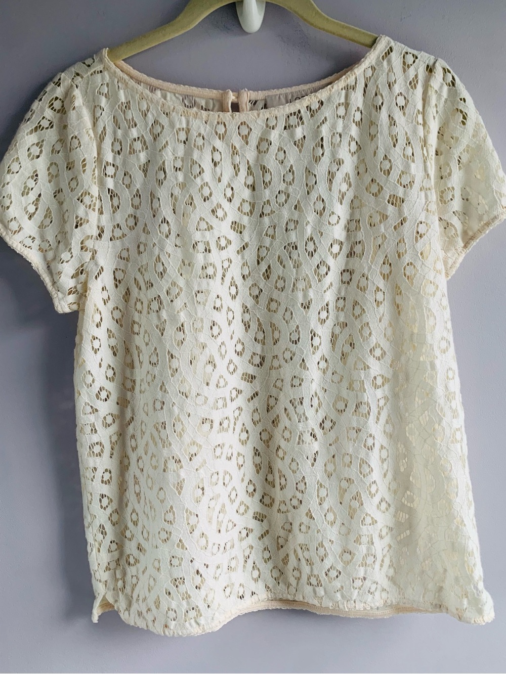 LOFT Lacy Blouse Cream Short Sleeve Business Casual Feminine EUC Petite Small